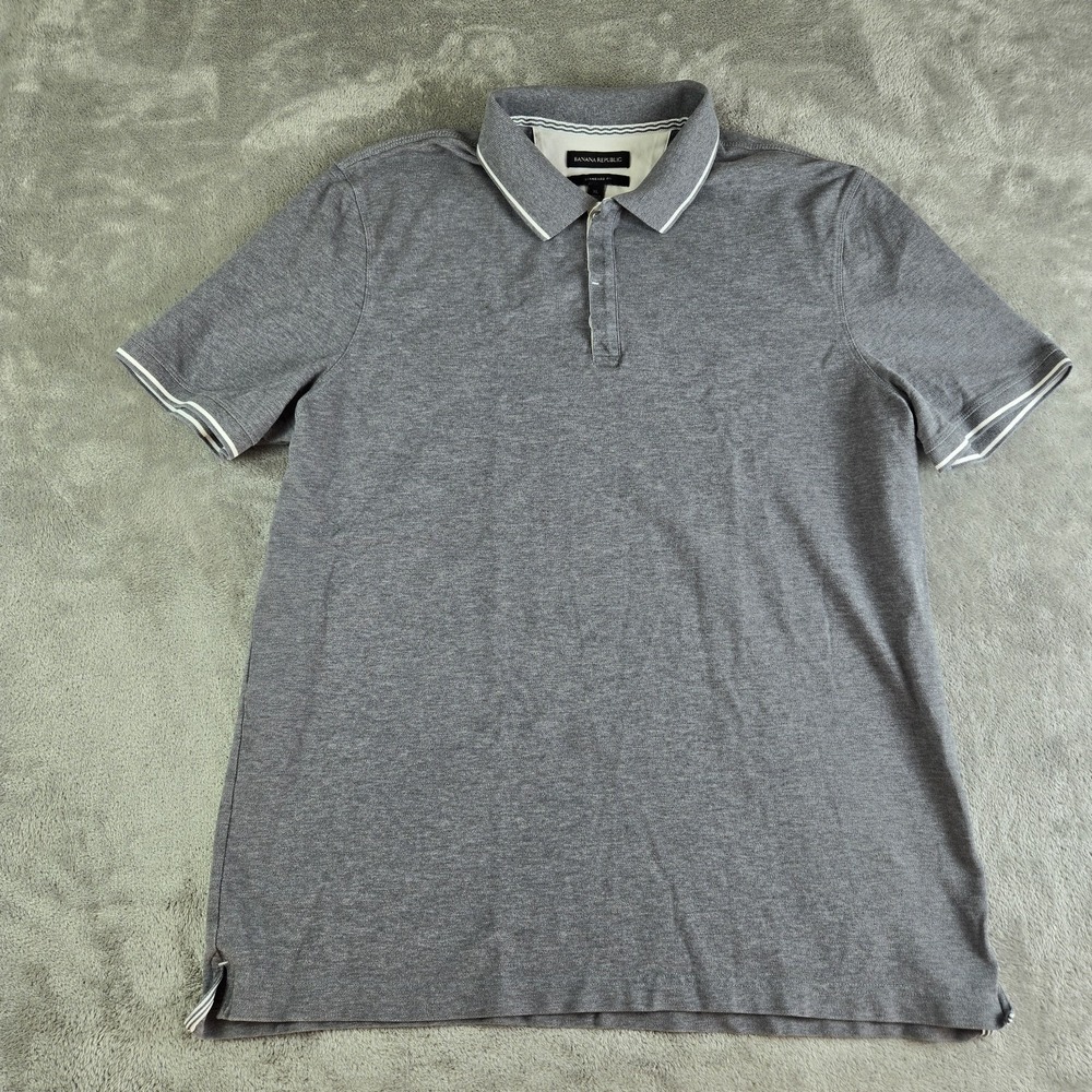 Banana Republic Polo Shirt Mens XL Gray Standard Fit Short Sleeve Casual Rugby
